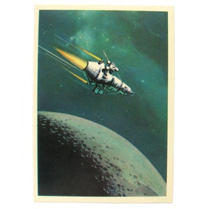 Space, Space Card, Space Print, Space Art, Viktorov, Space, Satellite of Moon, Unused, Unsigned, Soviet Vintage Postcard, Soviet, USSR, 1971