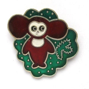 Cheburashka, Postać z radzieckiej kreskówki, Odznaka kolekcjonerska vintage, Radziecka odznaka vintage, Odznaka vintage, Wyprodukowano w ZSRR, Lata 80. XX wieku