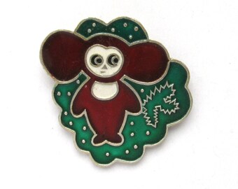 Cheburashka, Character from soviet cartoon, Vintage collectible badge, Soviet Vintage Pin, Vintage Badge, Made in USSR, 1980s