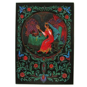 Pouchkine, princesse morte, carte postale soviétique, Palekh, art, illustration, impression, carte postale vintage de l'Union soviétique, URSS, inutilisé, Bokarev, 1985