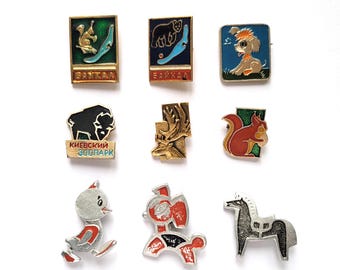 Animal Pins, Soviet Vintage badges, Pick from set, Dog, Horse, Squirrel, Eagle, Fauna, USSR