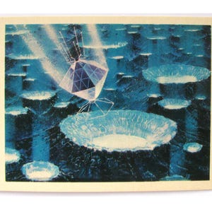 Ruimte, in de atmosfeer van Uranus, ruimtekaart, ruimteprint, ruimtekunst, Sokolov, ongebruikt, niet ondertekend, Sovjet vintage ansichtkaart, USSR, 1978