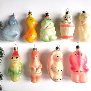 Animal Glass Christmas ornaments, Soviet Glass Christmas tree decorations, Frog, Cat, Polar bear, Vintage Christmas, Soviet, USSR, 70s, 80s