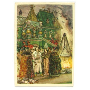 Pequeno Cavalo Corcunda, Cartão Postal Não Utilizado, Pena de Pássaro de Fogo, Czar, Cartão Postal Soviético Vintage, Ilustração, Milashevsky, URSS