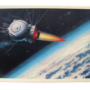 Space, Space Card, Space Print, Space Art, Viktorov, Return to Earth, Unused, Unsigned, Soviet Vintage Postcard, USSR, 1971