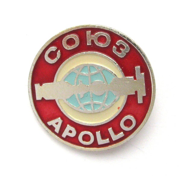 Soviet Space Pin, Soyuz Apollo Pin, 1975, Cosmos, Badge, Soviet Vintage collectible pin, USSR, 70s
