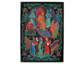 Pushkin, Tsar Saltan, Soviet Postcard, Palekh, Art, Illustration, Print, Soviet Union Vintage Postcard, USSR, Unused, Bokarev, 1985