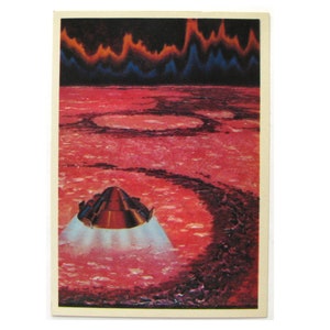 Espaço, Acima do planeta quente, Cartão espacial, Impressão espacial, Arte espacial, Sokolov, Ilustração, Não assinado, Cartão postal vintage soviético, URSS, 1975, anos 70