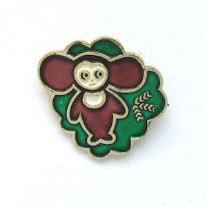Cheburashka, Postać z radzieckiej kreskówki, Odznaka kolekcjonerska vintage, Radziecka odznaka vintage, Odznaka vintage, Wyprodukowano w ZSRR, Lata 80. XX wieku