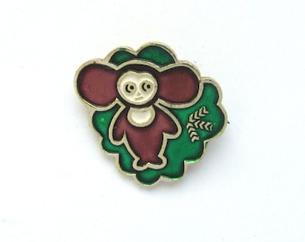 Cheburashka, Character from soviet cartoon, Vintage collectible badge, Soviet Vintage Pin, Vintage Badge, Made in USSR, 1980s