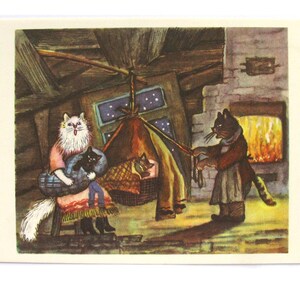 Casa do Gato, Cartão Postal Não Utilizado, Gato, Gato, Cartão Postal Soviético Vintage, Marshak, Conto, Ilustração, Vasnetsov, Não Assinado, URSS, 1974