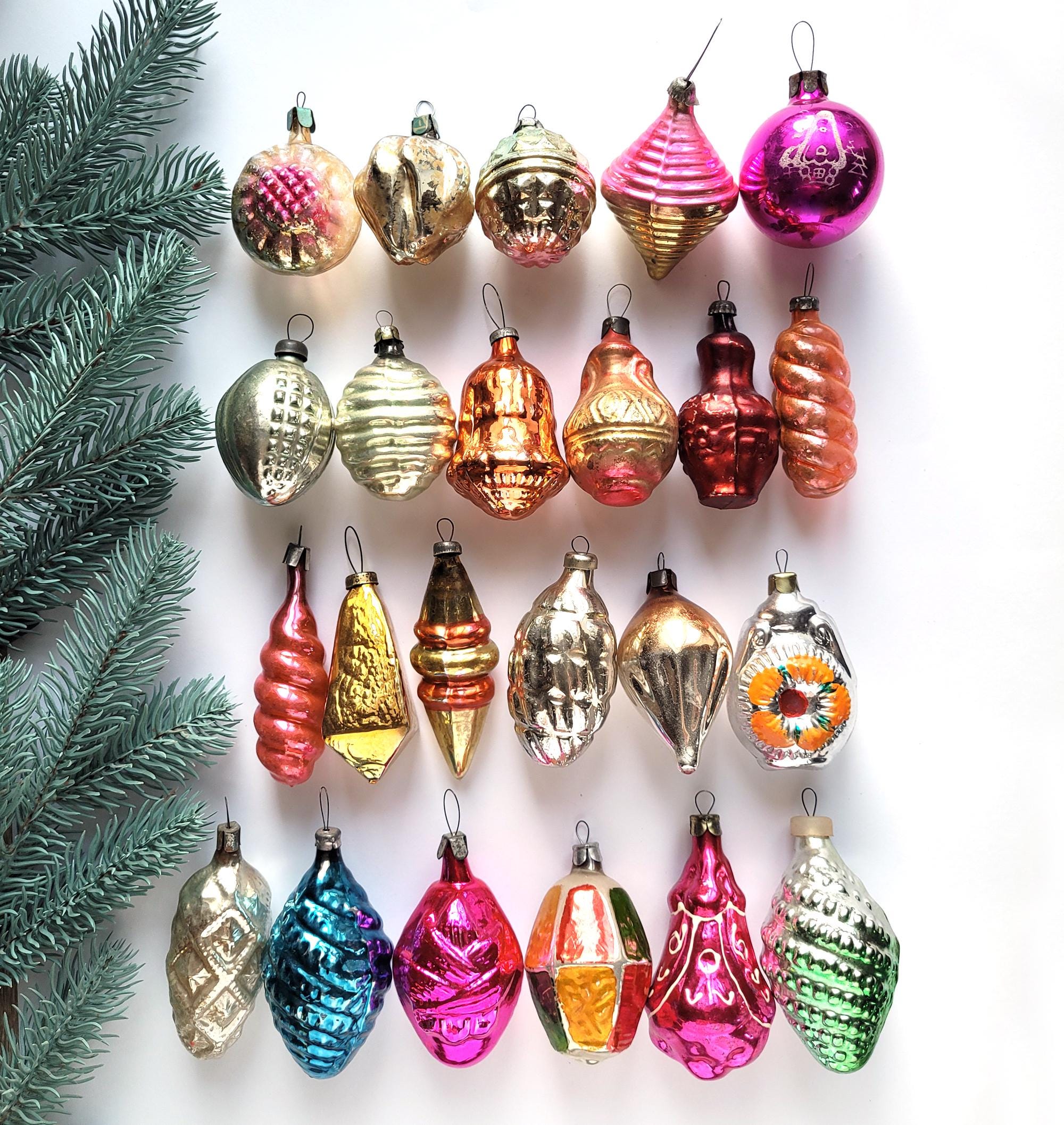 Glass Christmas Ornaments, Lantern, Ball, Spiral, Vase, Bell