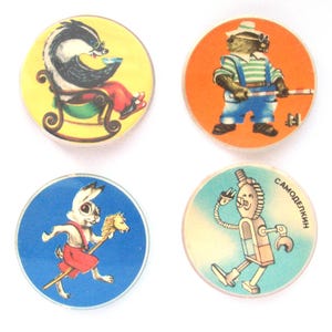 Stare plastikowe dziecięce przypinki, Wybierz swoją przypinkę, Bóbr, Zając, Robot, Szop, Kreskówka, Radziecki Vintage, Przypinka, Przypinka radziecka, ZSRR