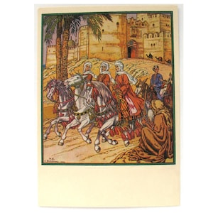 Arabian Nights, Cartão postal não utilizado, Conto de fadas, Cartão postal vintage soviético, Ilustração, Ivan Bilibin, 1970, 1970s, 70s, URSS