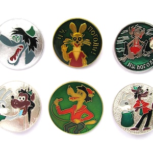 No te metas, Pins de dibujos animados, Insignias de niños soviéticos, Elige del conjunto, Lobo, Liebre, Insignia vintage, Pin vintage soviético, Pin soviético, URSS, Años 80