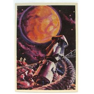 Espace, carte spatiale, impression spatiale, art de l'espace, sur le satellite de Mars, cosmonaute, Sokolov, Leonov, carte postale vintage soviétique rare, URSS, 1975