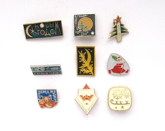 Happy New Year Pins, Pick your pin, Vintage badges, Snowflake, Clock, Christmas tree, Winter, Soviet Vintage Pin, Made in USSR, 1980s