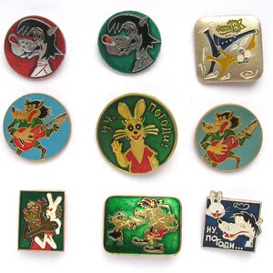 No más, Pins de dibujos animados soviéticos, Pin de lobo, Pin de liebre, Insignias infantiles, Conjunto, Personaje, Insignia vintage, Pin vintage soviético, Pin soviético, URSS