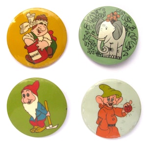 Stare plastikowe dziecięce przypinki, Wybierz swoją przypinkę, Słoń, Gnom, Karlsson, Kreskówka, Radziecki Vintage, Przypinka, Przypinka radziecka, ZSRR