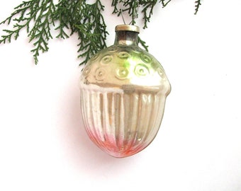 Big Glass Acorn ornament, Soviet Glass Christmas tree decoration, Soviet Glass Christmas ornament, Bauble, Vintage, USSR, Soviet, 60s