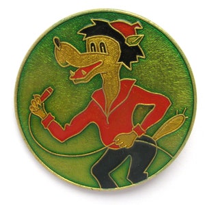 Nu pogodi Pin, Wolf Pin, Mikrofon, Kreskówka, Postać, Zwierzę, Radziecka odznaka, Odznaka vintage, Radziecki Vintage Pin, Radziecki Pin, ZSRR