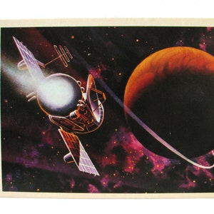 Espace, vers Mars, cosmonaute, carte spatiale, impression de l'espace, art de l'espace, Sokolov, Leonov, illustration, non signée, carte postale vintage soviétique, URSS, 1975
