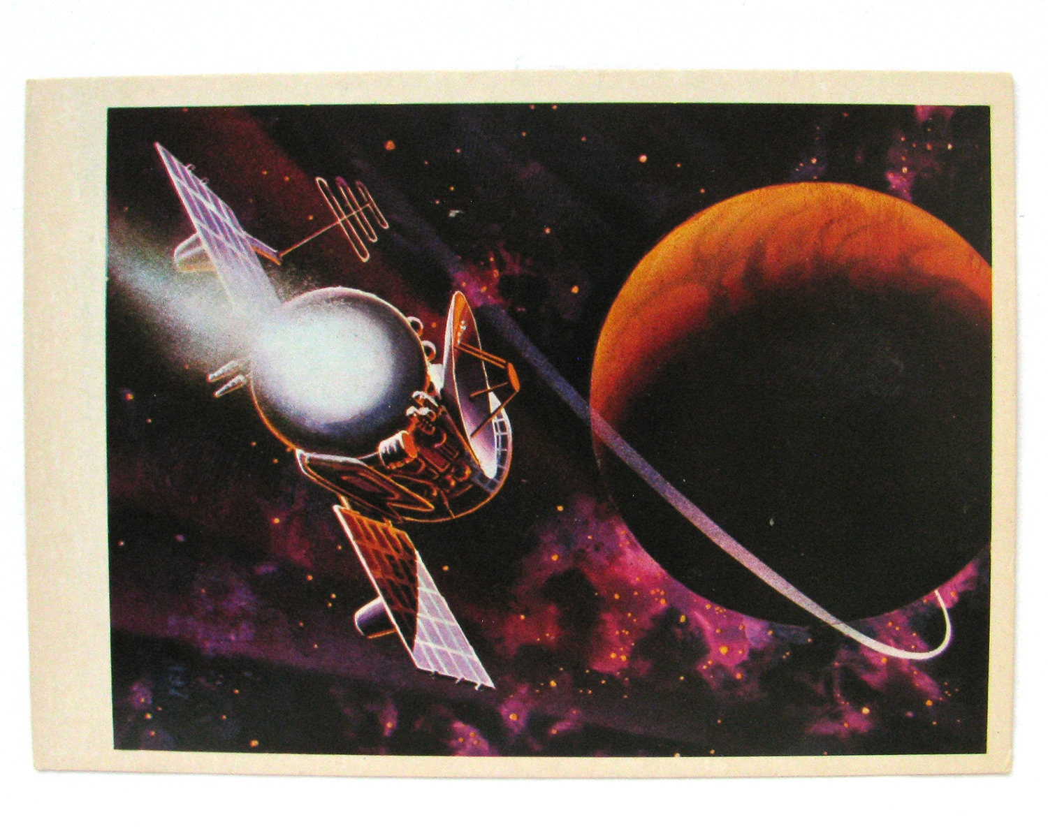 Ruimte, naar Mars, kosmonaut, ruimtekaart, ruimteprint, ruimtekunst,  Sokolov, Leonov, illustratie, niet-ondertekend, Sovjet vintage ansichtkaart,, image size:1500x1200