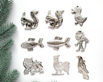 Djur, Sovjetiska plastjuldekorationer, Vintage julgransdekorationer, Fågel, Fisk, Ekorre, Vintage, Sovjet, Sovjetunionen, 70-talet, 80-talet