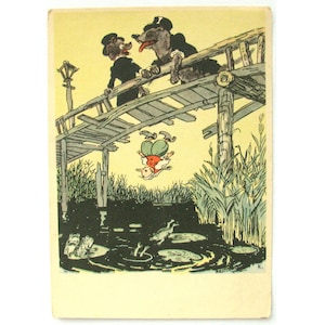 La clé d'or, carte postale inutilisée, illustration, dessin animé, Pinocchio, conte de fées, impression, Buratino, carte postale vintage soviétique, Kanevsky, 1956
