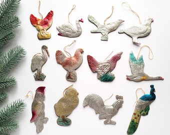 Birds, Vintage Cardboard Christmas ornaments, Soviet Paper Christmas tree decorations, Cardboard ornament, Ukraine, Ukrainian, USSR, 60s