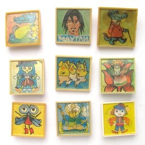 Pines estéreo soviéticos, conjunto de 9 pines, pin de cuento, pin de dibujos animados, pin de Mowgli, tres cerditos, personaje, personaje de cuento, insignia vintage, pin soviético, URSS