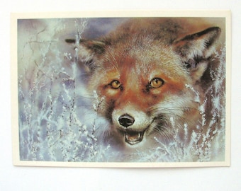 Vos, Dier, Ongebruikte ansichtkaart, Illustratie, Winter, Fauna, Sovjet vintage ansichtkaart, Illustratie, Isakov, 1989, gemaakt in de USSR, jaren 1980