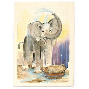 Kleine olifant, gefeliciteerd ansichtkaart, wassen, ongebruikt, illustratie door Hamburger, niet ondertekend, Sovjet vintage ansichtkaart, USSR, 1988