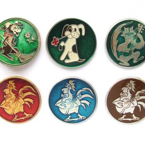 Soviet Children's badges, Pick your pin, The Bremen Town Musicians, Cat, Dog, Vintage collectible badge, Soviet Union, USSR, 1980s