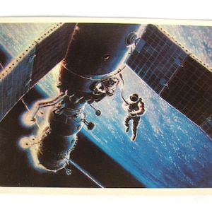 Space, In outer space, Space Card, Space Print, Space Art, Sokolov, Illustration, Unsigned, Rare Soviet Vintage Postcard, USSR, 1980, 80s