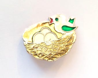 Vogelnest-Anstecknadel, Eier, Brosche, sowjetisches Vintage-Sammlerstück aus Metall, UdSSR, 80er Jahre