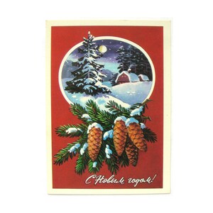 Felice Anno Nuovo, Cartolina, Russo, Inverno, Capodanno, Natale, Illustrazione, Inutilizzato, Cartolina d'epoca sovietica, Kurtenko, URSS, 1978, anni '70
