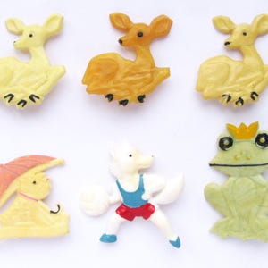 Animal Pins, Badge, Dog Pin, Fox, Frog, Fawn, Cartoon Pin, Vintage badge, Soviet Plastic Pin, Pick from Set, USSR, 70s