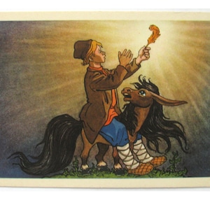 Gebocheld paardje, ongebruikte ansichtkaart, Sovjet vintage ansichtkaart, illustratie, Valk, 1957, jaren 1950, 50, USSR