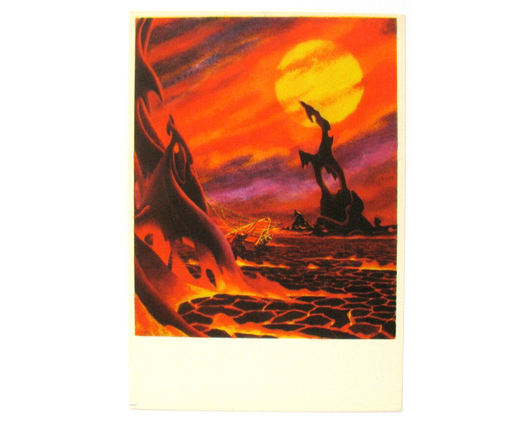 Ruimte, Venus, lavaveld, ruimtekaart, ruimteprint, ruimtekunst, Sokolov,  illustratie, niet ondertekend, zeldzame vintage Sovjet-briefkaart, USSR,  1963 - Etsy België, image size:1080x864