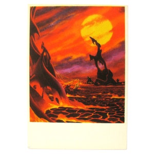 Espaço, Vênus, Campo de lava, Cartão espacial, Impressão espacial, Arte espacial, Sokolov, Ilustração, Não assinado, Raro cartão postal soviético vintage, URSS, 1963