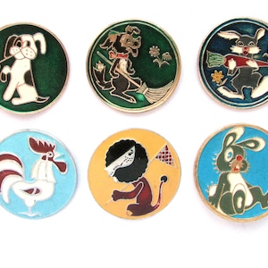 Sovjet-cartoonspelden, Sovjet-kinderbadges, keuze uit set, haasspeld, hondenspeld, leeuwenspeld, ronde vintage badge, speld, Sovjetspeldjes, USSR