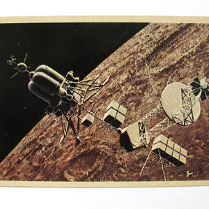 Cartão espacial soviético, cargas para laboratório científico na Lua, espaço, impressão espacial, arte espacial, Sokolov, sem assinatura, cartão postal vintage soviético, URSS, 1982