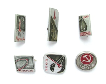 Set of 6 Soviet Space Pins, Vintage metal collectible badge, Spacecraft, Soviet Pin, Vintage Badge, Made in USSR, 80s