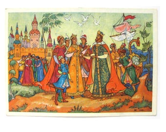Wonderful Sons, Palekh, Vintage Postcard, Kurkin, Folk, Tale, Lacquer Miniature, Art, USSR, Soviet Vintage Postcard, Unsigned, 1970