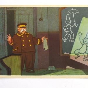 Cartão postal soviético vintage, desenho animado, cartão postal não utilizado, escola, Fedya Zaitsev, ilustração, Vinokurov, Shvartsman, URSS