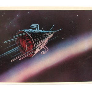 Espaço, Cartão Espacial, Impressão Espacial, Arte Espacial, Viktorov, Espaço, Primeiro satélite, Terra, Não utilizado, Não assinado, Cartão postal vintage soviético, URSS, 1971