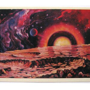 Ruimte, Planet of Nebula US 443, Space Card, Space Print, Space Art, Leonov, illustratie, niet ondertekend, Sovjet vintage ansichtkaart, USSR, 1978, jaren 70