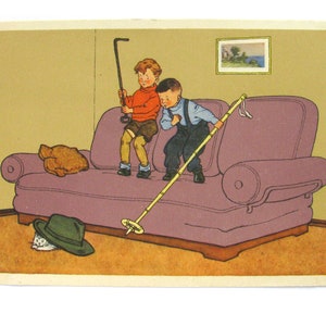 Chapeau vivant, carte postale inutilisée, enfants, chat, carte postale vintage soviétique, illustration, Valk, URSS