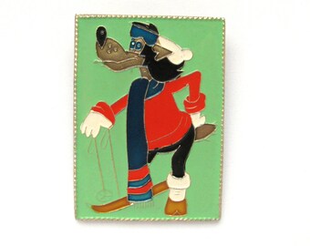 Wolf on ski Pin, Nu pogodi Pin, Wolf Pin, Vintage badge, Cartoon Animal, Soviet Vintage Pin, Soviet Pin, Enamel Pin, Soviet Badge, USSR, 80s